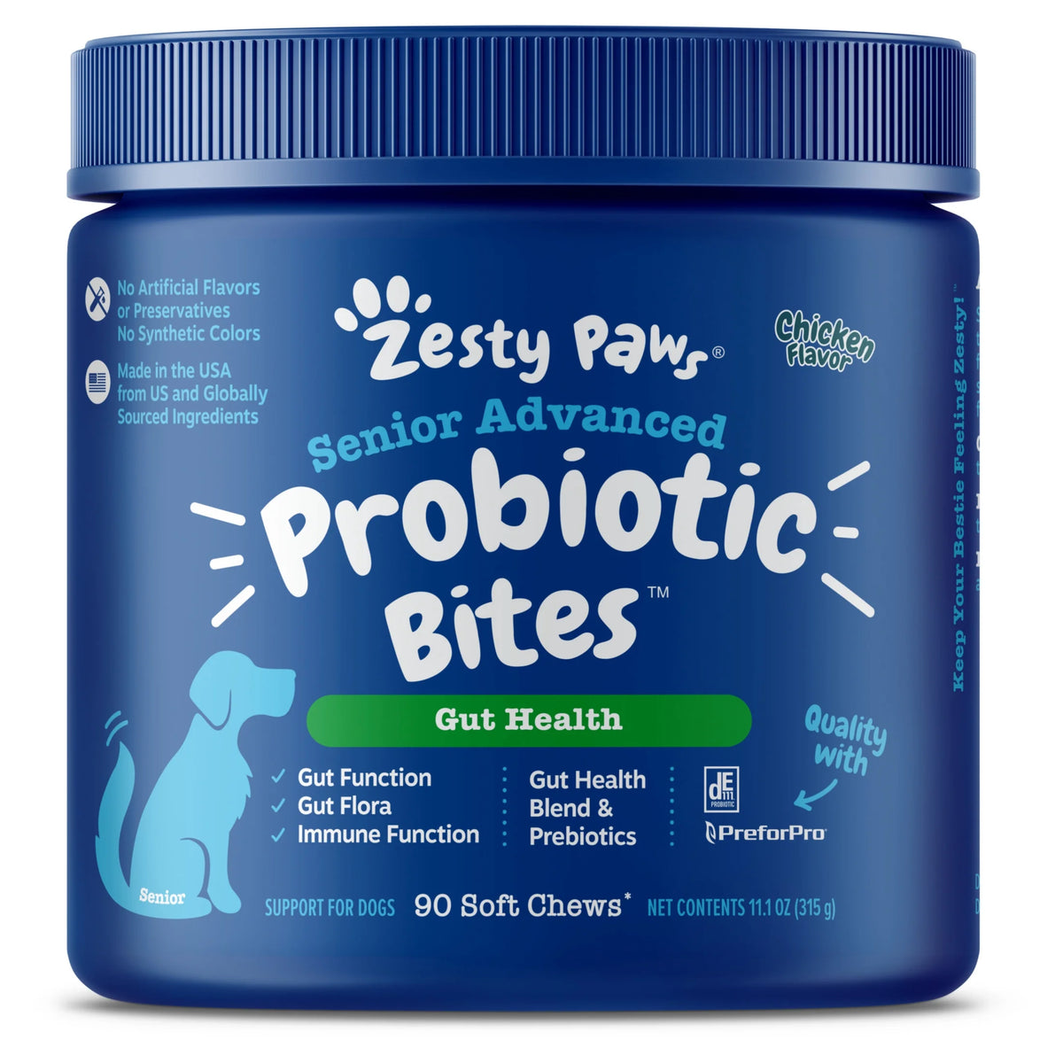 Senior Advanced Probiotic Bites for Dogs Chicken Flavor, 90 Count