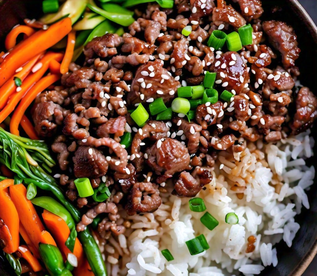 Teriyaki ground beef rice bowl